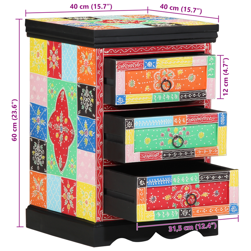 Multicolored Drawer Cabinet - 40x40x60 cm Solid Mango Wood