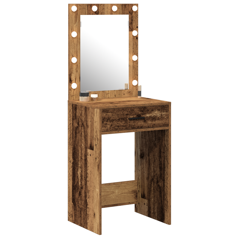 Modern Wooden Dressing Table Makeup Vanity Desk With Drawer & LED Lights Mirror