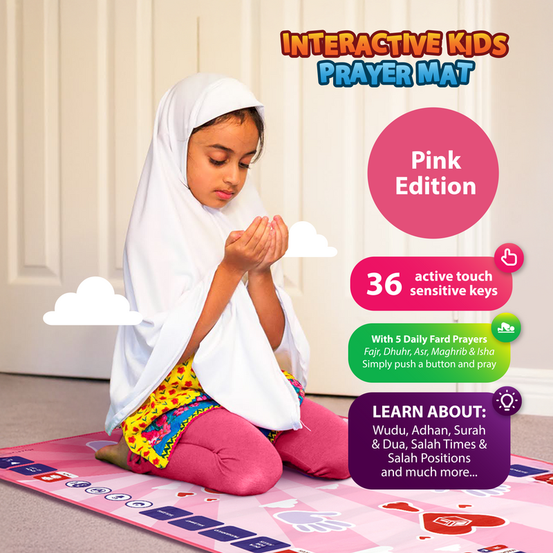 Smart Interactive Kids Prayer Mat Pink Version |  Now with Salah Translation | Ramadan & Eid Gift