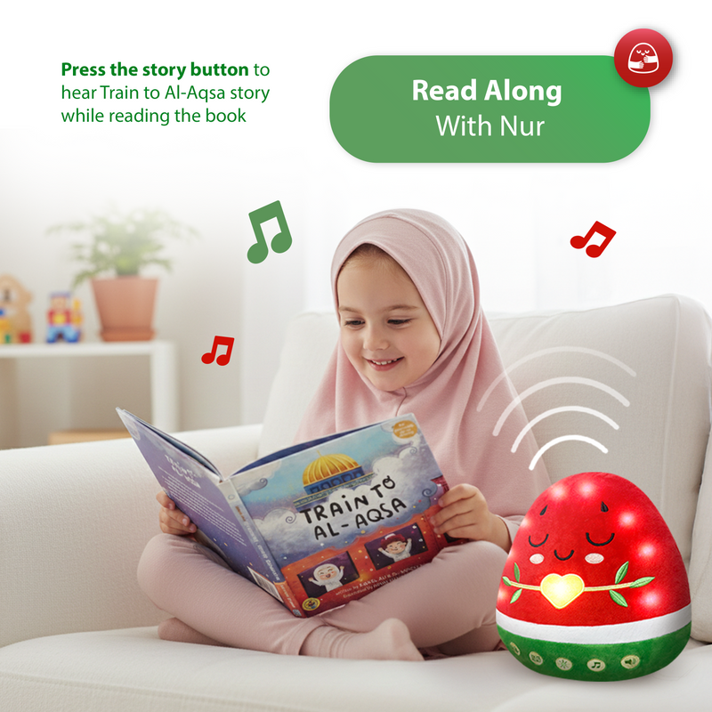 Interactive Nūr Watermelon Dua Pillow & Plushie | Islamic Toys for Kids