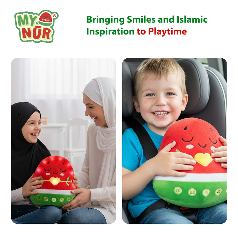 Interactive Nūr Watermelon Dua Pillow & Plushie | Islamic Toys for Kids