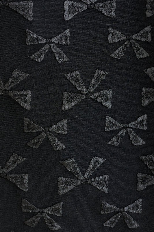 Iris Bow Black Jacquard White Embroidered Collar Midi Dress