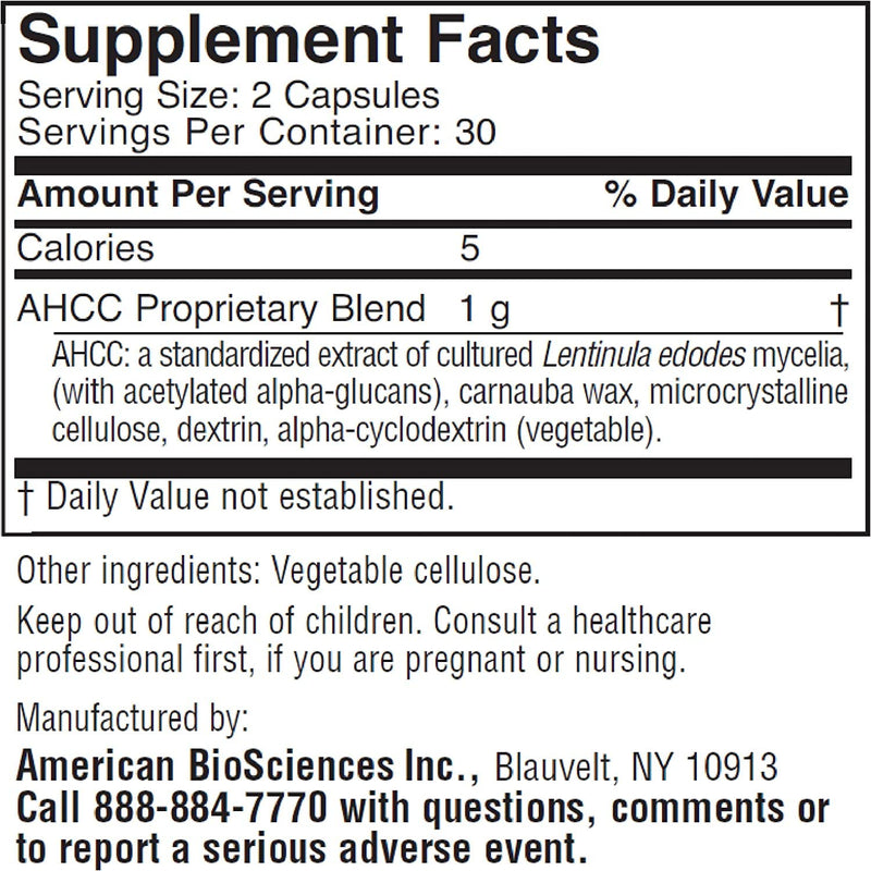American BioSciences ImmPower AHCC 500mg Capsule – Immune Support, NK Cell Activity, 60 Veggie Capsules