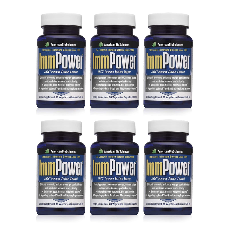 American BioSciences ImmPower AHCC 6-Pack – Enhanced Immune Support, 500 mg per Capsule, 30 Vegetarian Capsules