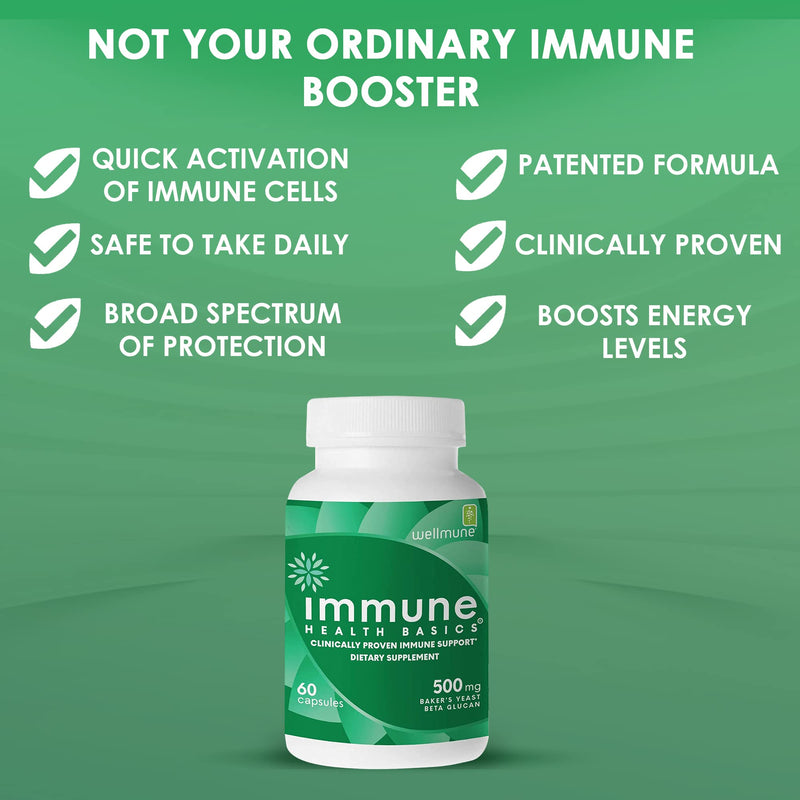 Immune Health Basics Ultra Strength Immunity – Clinically Studied Beta Glucan, Gluten-Free Vegan Capsules, 60 Count, 500 mg