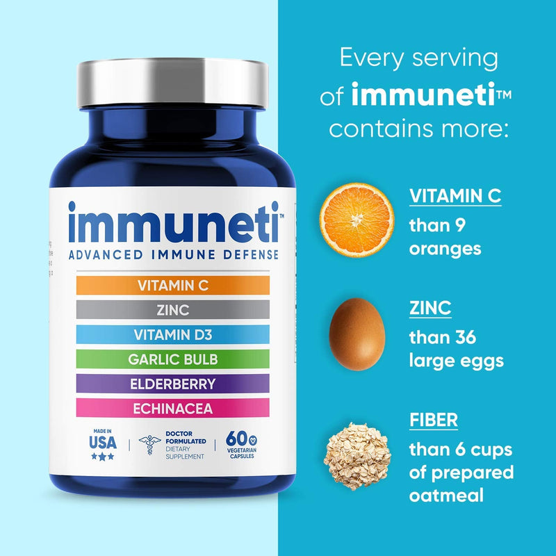 Immuneti 6-in-1 Immune Defense | Vitamin C, D3, Zinc, Elderberry, Garlic, Echinacea | 3 Pack