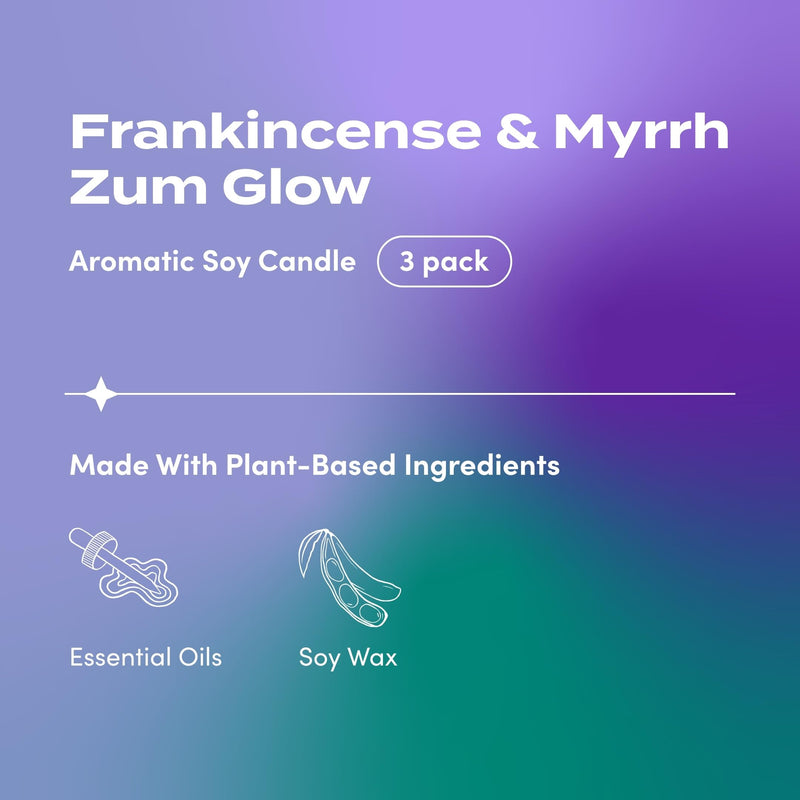 Zum Indigo Wild Glow Frankincense & Myrrh Candle – Soy Wax, Lead-Free Wick, 7 oz (3 Pack) | 30-Hour Burn