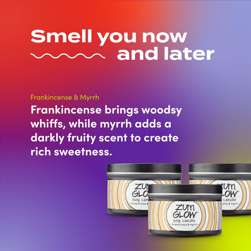 Zum Indigo Wild Glow Frankincense & Myrrh Candle – Soy Wax, Lead-Free Wick, 7 oz (3 Pack) | 30-Hour Burn