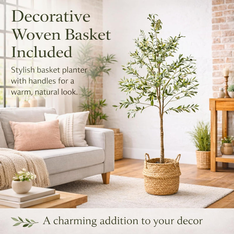 6 ft Artificial Olive Tree with Woven Basket Indoor Plant