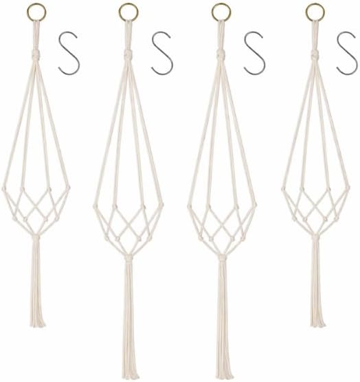 4 Pack Macrame Plant Hangers with Hooks for Indoor & Outdoor Pots