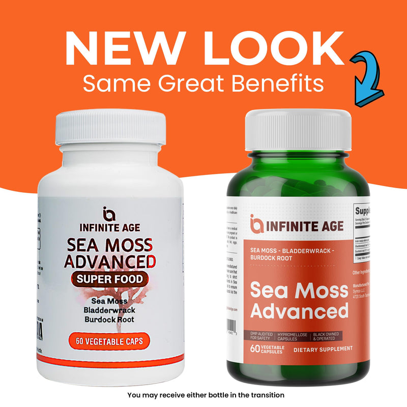 INFINITE AGE 2 Pack Sea Moss Capsules 1250mg – Vegan, Made in USA, Irish Sea Moss + Bladderwrack
