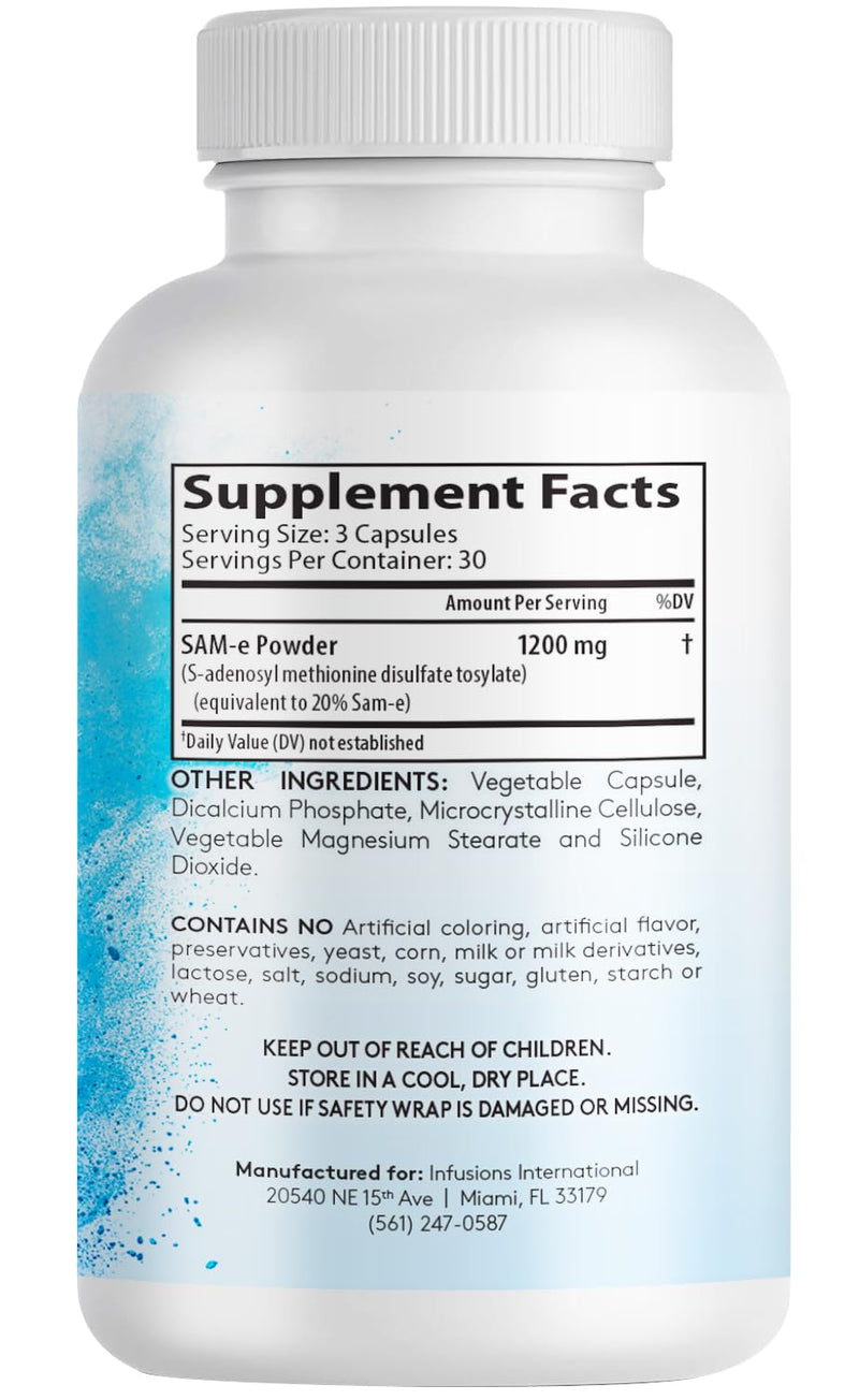 Infusions Maximum Strength Pure SAM-e 1200mg 90 Vegetable Capsules (S-adensoyl-methionine)