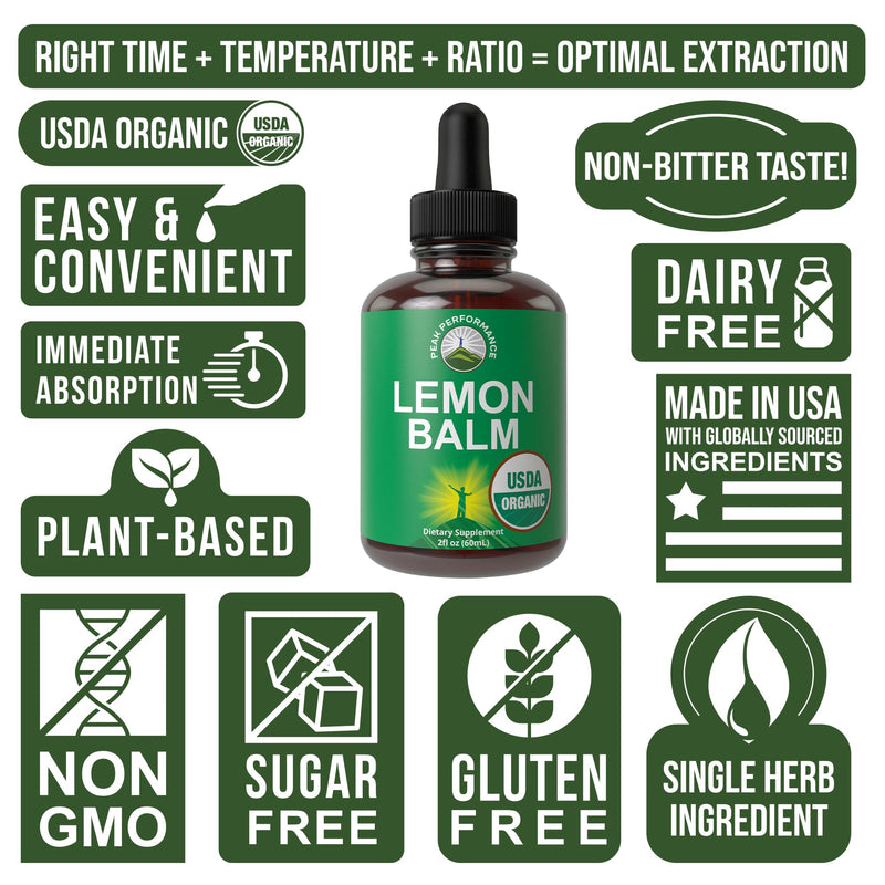 USDA Organic Lemon Balm Tincture | Relaxation & Digestion | Vegan Drops