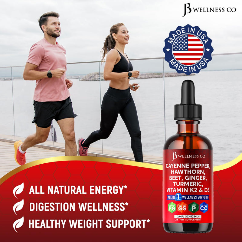 Cayenne Pepper Liquid Drops with Hawthorn Berry, D3 K2, Turmeric & Panax Ginseng — 4oz