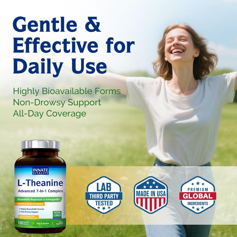 Innate Vitality L-Theanine 200 mg – 7-in-1 Sleep & Focus Support, 120 Capsules