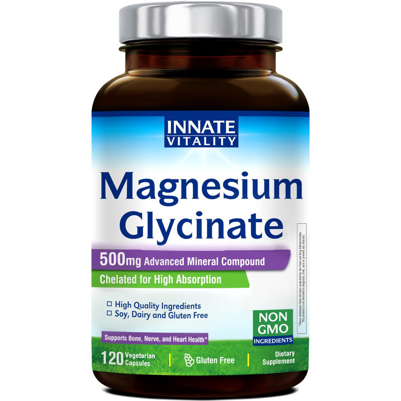 Innate Vitality Magnesium Glycinate 500mg | 70mg Elemental Mg | High Absorption | 120 Vegan Capsules