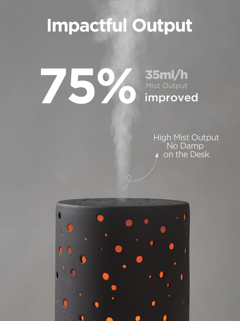 InnoGear 150ml Ceramic Essential Oil Diffuser – Ultrasonic Humidifier, 2 Mist Modes, Auto Off, Black