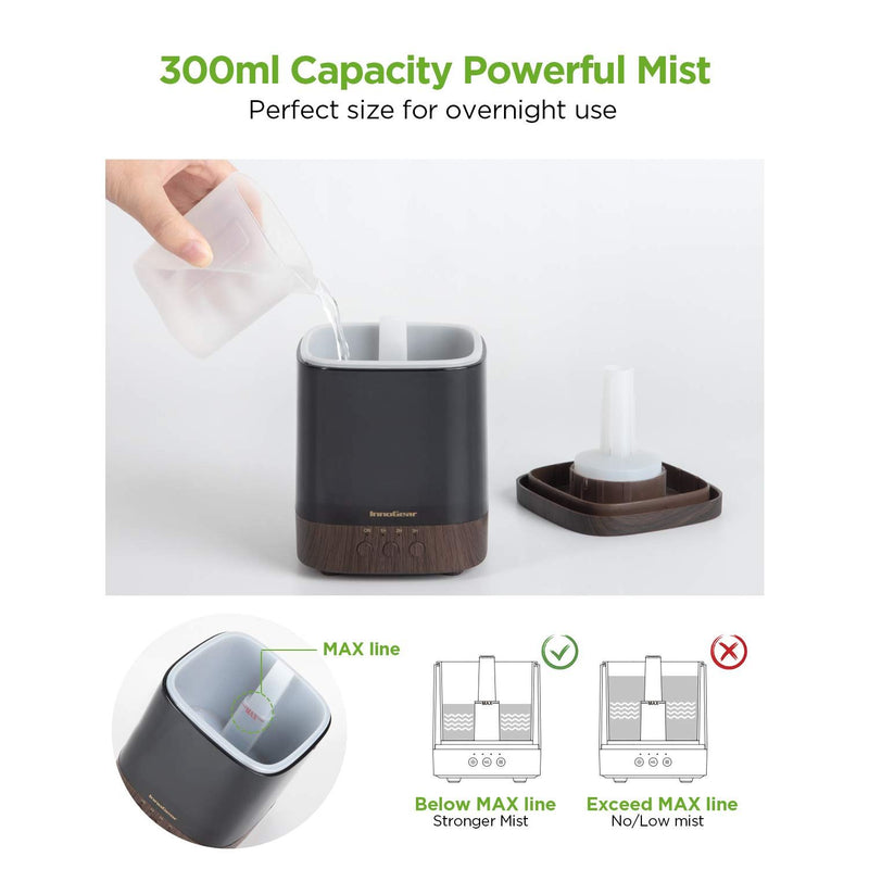 InnoGear 300ml Diffuser | Ultrasonic Essential Oil Humidifier with 4 Timers & Color Lights (Dark)