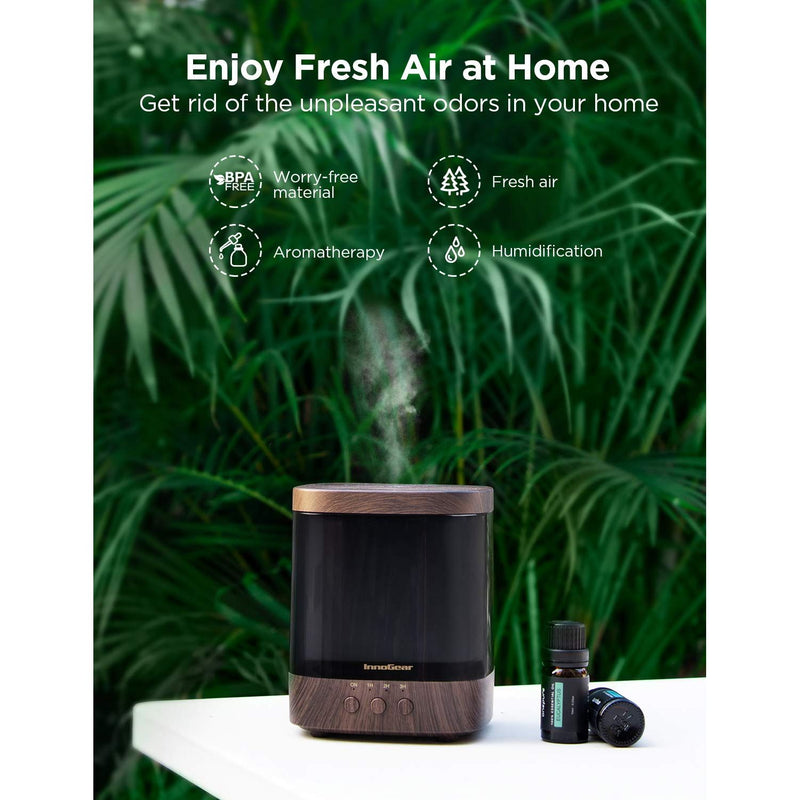 InnoGear 300ml Diffuser | Ultrasonic Essential Oil Humidifier with 4 Timers & Color Lights (Dark)