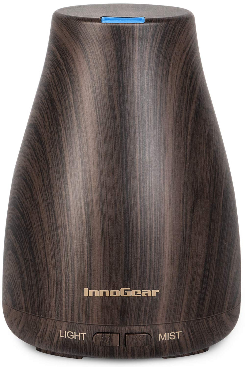 InnoGear Essential Oil Diffuser – Ultrasonic Diffuser for Home Aromatherapy, 7-Color LED, Auto Off, 2 Mist Modes, Brown