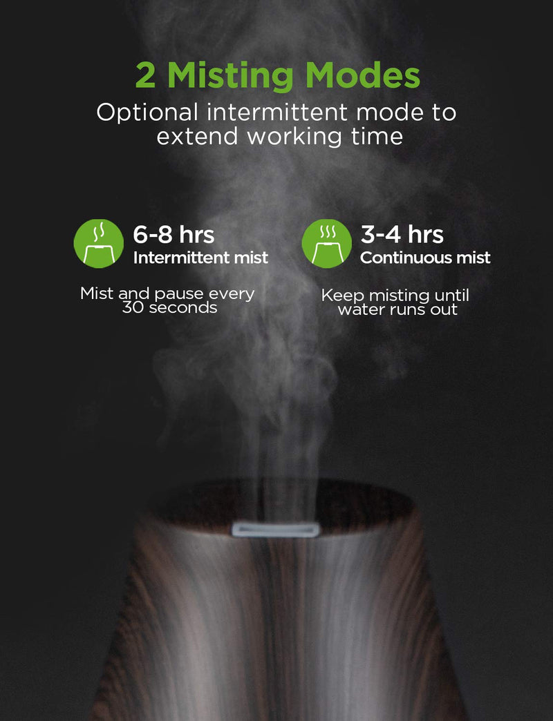 InnoGear Essential Oil Diffuser – Ultrasonic Diffuser for Home Aromatherapy, 7-Color LED, Auto Off, 2 Mist Modes, Brown