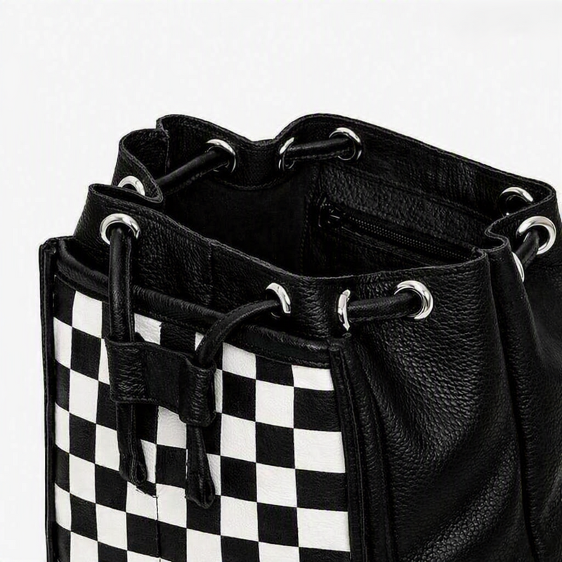 Soft Leather Backpack - Black & White Checkerboard