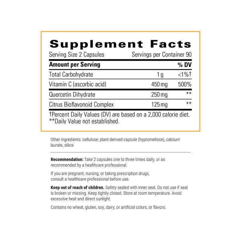 Integrative Therapeutics Vitamin C with Quercetin - Immune Support, Antioxidant Activity - Vegan, Gluten-Free & Dairy-Free - 180 Capsules
