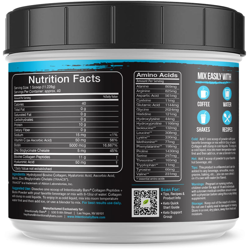 Intentionally Bare Unflavored Collagen Powder – Grass Fed, Non-GMO, 10g Protein, 40 Servings