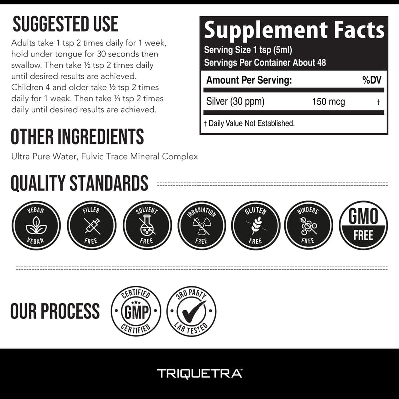 Bioactive Colloidal Silver 8 oz – Glass Bottle, 30 PPM, Immune Support