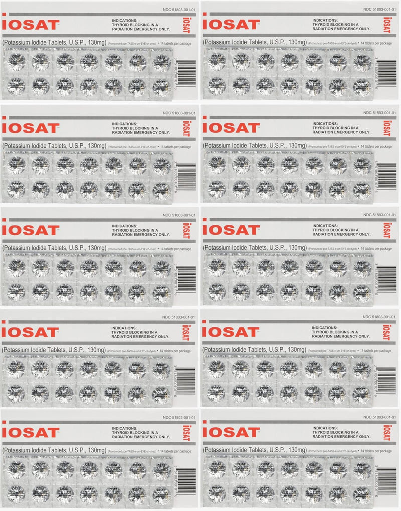 iOSAT Potassium Iodide Tablets 130 mg – 14 Tablets per Pack, 10 Packs