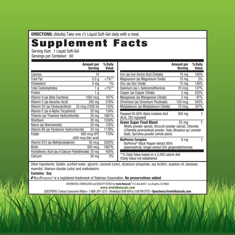 Irwin Naturals Only One Liquid-Gel Multi with Iron - Pack of 2, 120 Servings