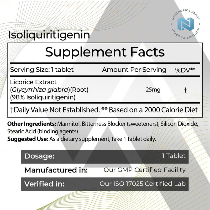 Isoliquiritigenin Controlled Dissolve Tablets | 60 Count | 25mg | Licorice Extract | Glycyrrhiza glabra | Mood, Relaxation, and Energy Support