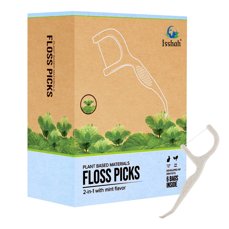 Isshah Floss Picks 300 Count - Plant-Based Mint Floss for Gum Health