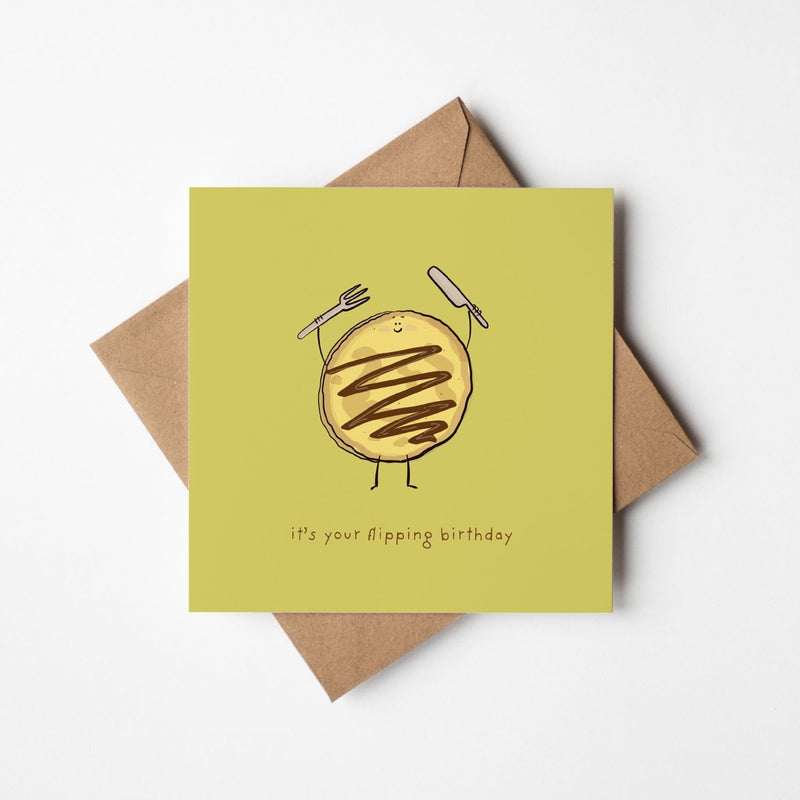 Funny Pancake Card - Cute Birthday Greeting With Chocolate Drizzle Design