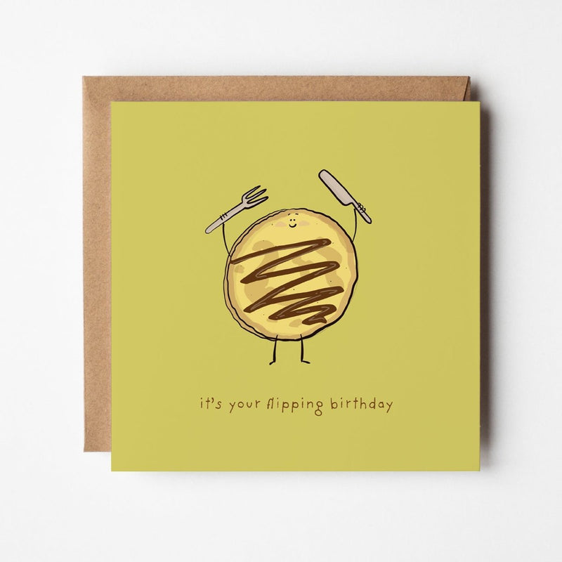 Funny Pancake Card - Cute Birthday Greeting With Chocolate Drizzle Design