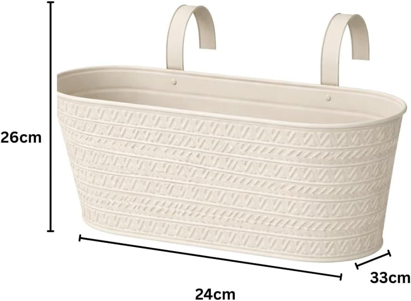 12 Inch Hanging Garden Planter Window Box with Hooks Ivory