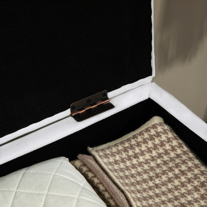 HOMCOM Linen Storage Ottoman Storage Box Footstool with Rubberwood Legs Cream