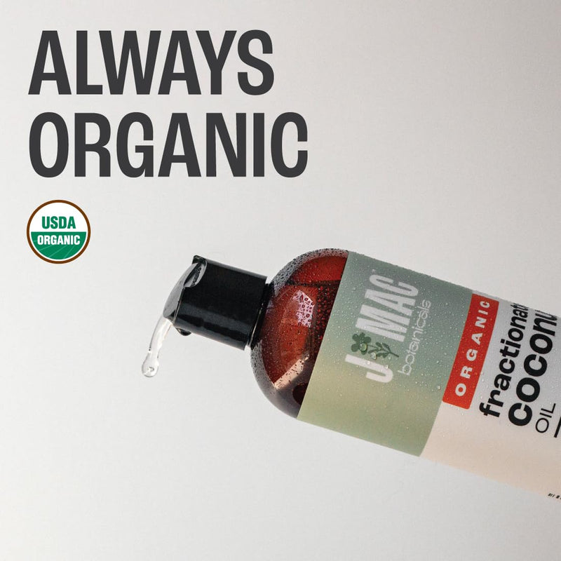 J MAC BOTANICALS Organic Fractionated Coconut Oil (16 oz) – Carrier Oil for Hair, Skin & Massage