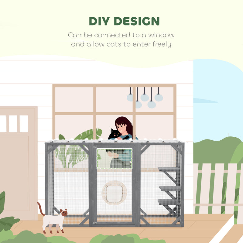 PawHut 71" Wooden Cat House with 3 Platforms, Large Door for Multiple Cats