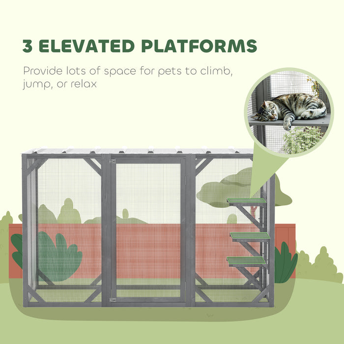 PawHut 71" Wooden Cat House with 3 Platforms, Large Door for Multiple Cats