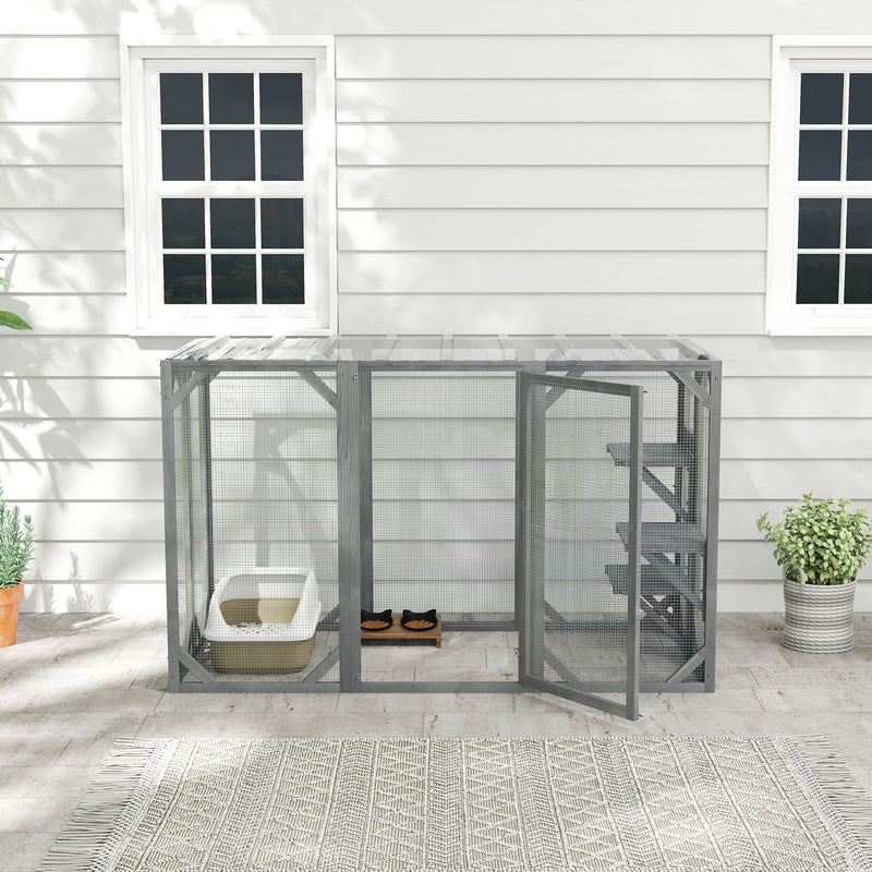 PawHut 71" Wooden Cat House with 3 Platforms, Large Door for Multiple Cats