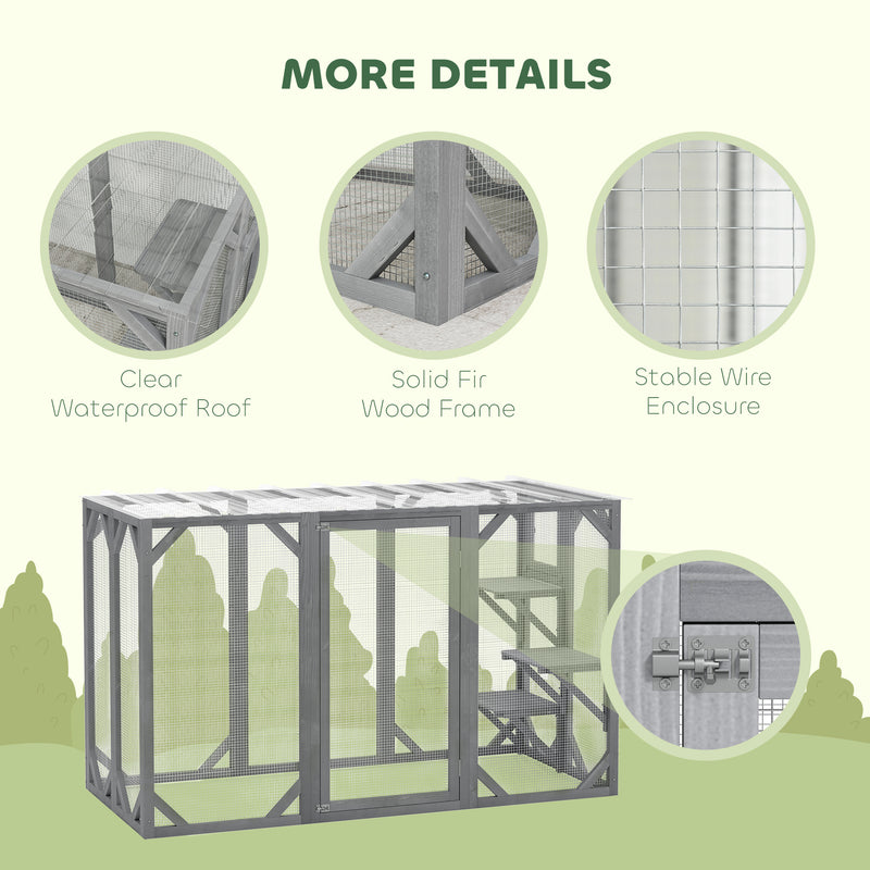 PawHut 71" Wooden Cat House with 3 Platforms, Large Door for Multiple Cats