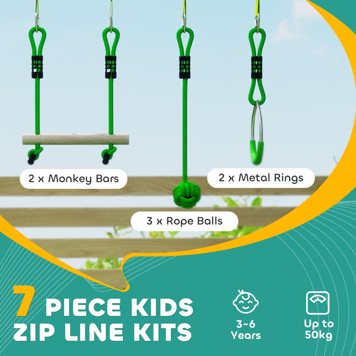 AIYAPLAY 3 Piece Kids Zip Line Kit for Garden, 10m Length, Up to 50kg