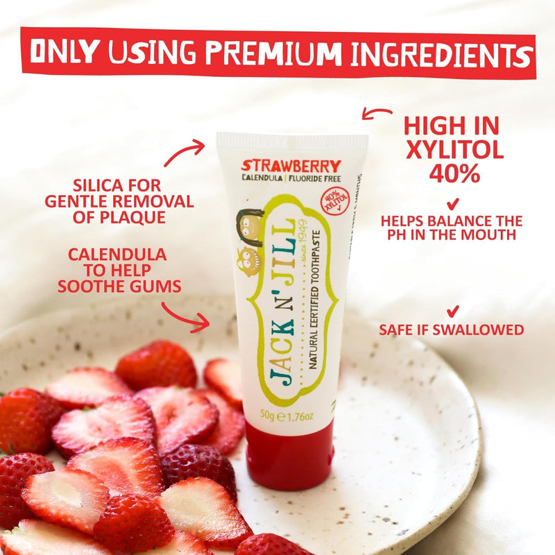 Jack N' Jill Mega Toothpaste 7.05 oz – Fluoride Free, 40% Xylitol, Strawberry