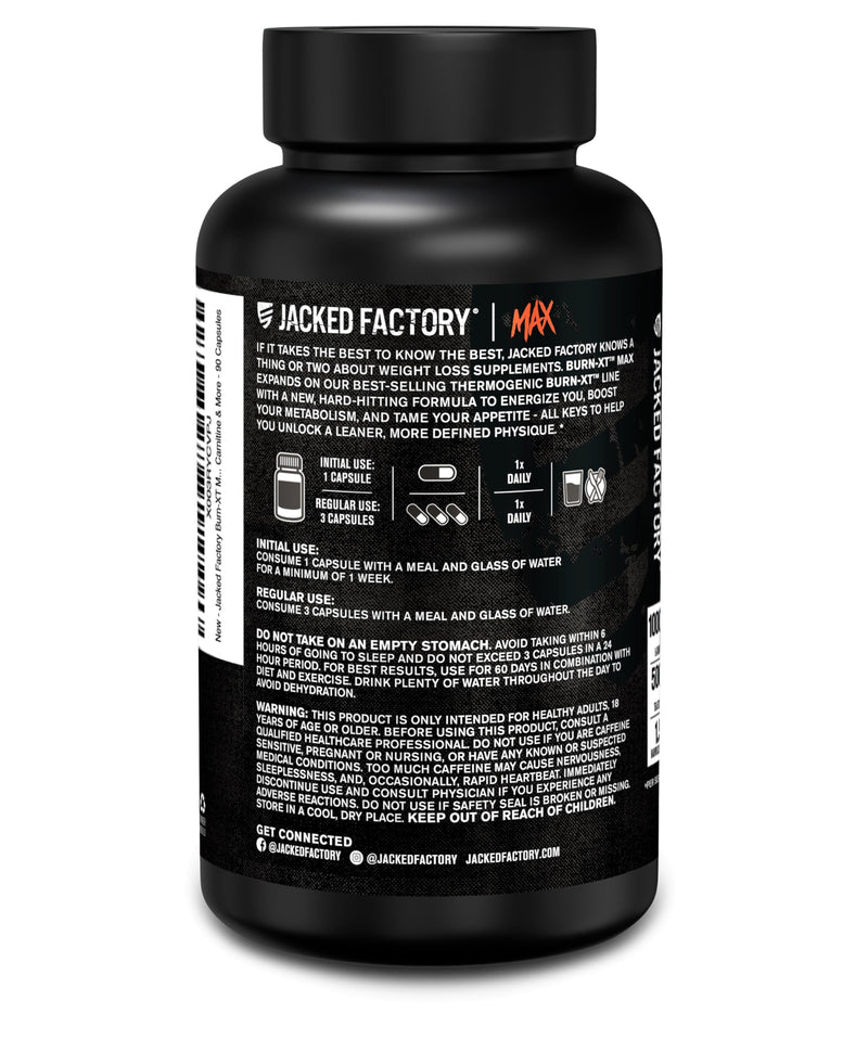 Jacked Factory Burn-XT Max: High-Performance Thermogenic Fat Burner with PurCaf Caffeine, MitoBurn & Green Tea | 90 Capsules