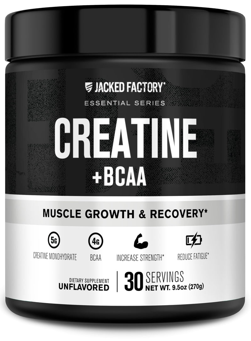 Jacked Factory Creatine + BCAAs – Creatine Monohydrate + BCAA Powder (30 Servings, Unflavored)