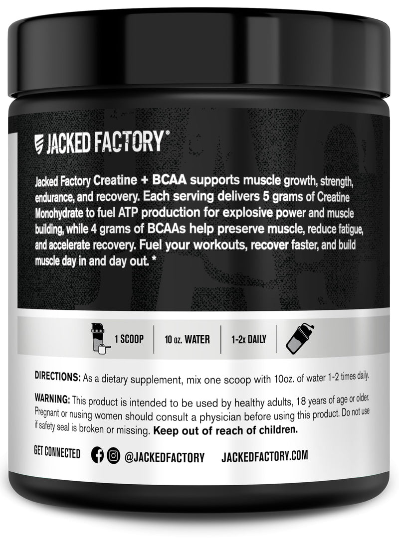 Jacked Factory Creatine + BCAAs – Creatine Monohydrate + BCAA Powder (30 Servings, Unflavored)