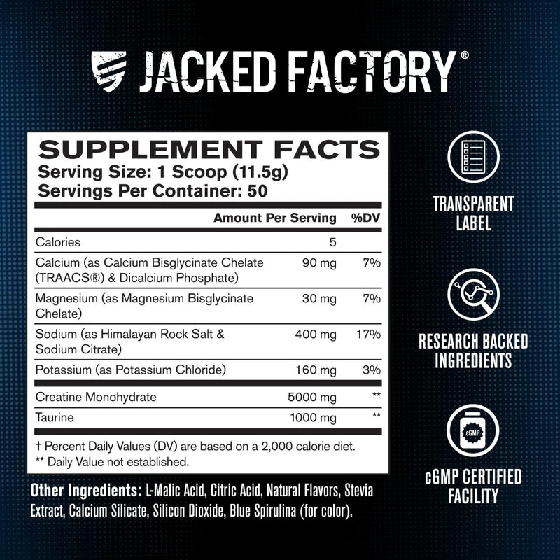 Jacked Factory Creatine + Electrolytes – 50 Servings, Blue Raspberry