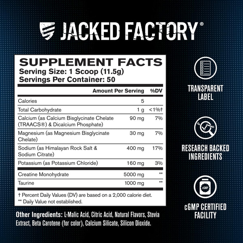 Jacked Factory Creatine + Electrolytes – Peach Mango (50 Servings) | Creatine Monohydrate with Taurine & Electrolytes