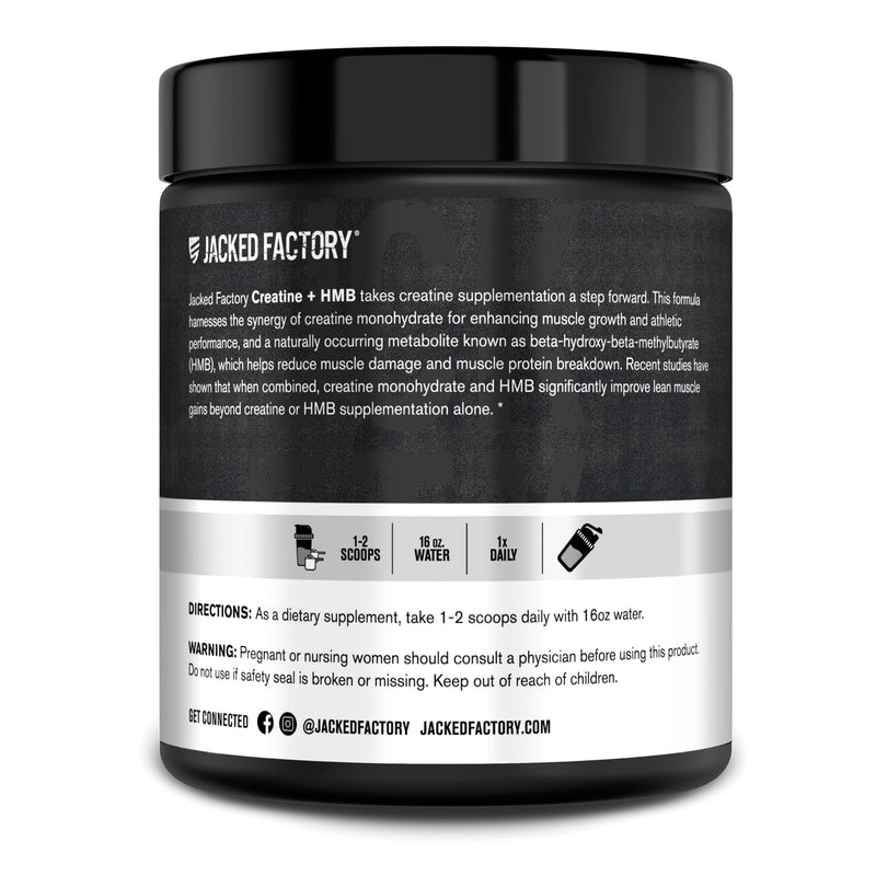 Jacked Factory Creatine Monohydrate + HMB Powder – Unflavored, 30 Servings